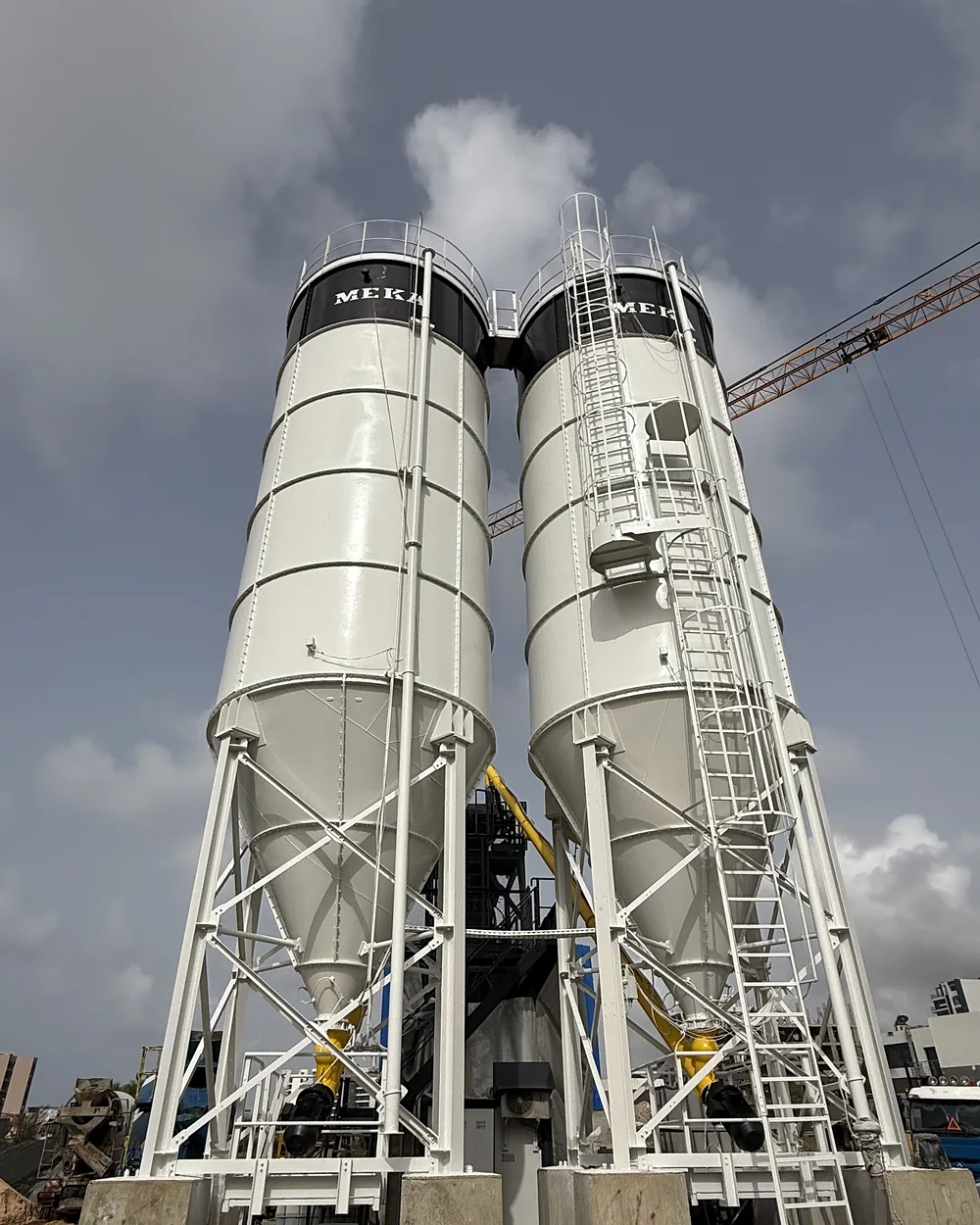 Cement silos after sandblasting and painting